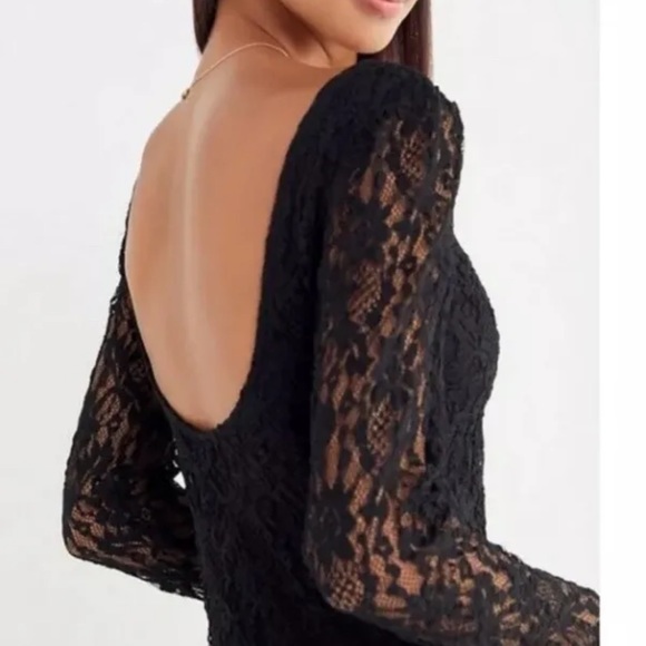 Urban Outfitters Black Lace Bodycon Dress Long Sleeve Stretch Size Large Fitted - Picture 2 of 11